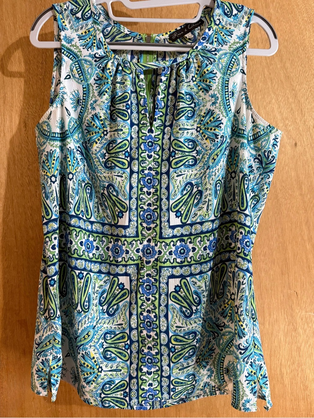 Rose & Olive Blue and Green Paisley Tile Print Sleeveless Camisole